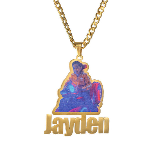 Customised cross-border hip-hop-style colourful photo name pendant necklace