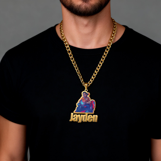 Customised cross-border hip-hop-style colourful photo name pendant necklace