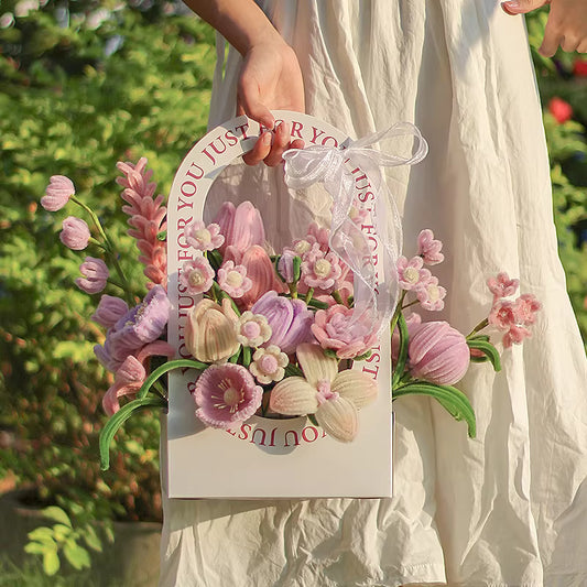 Chenille Stem Flower Box Handmade, Spring Colors Everlasting Gift for Her 🎁