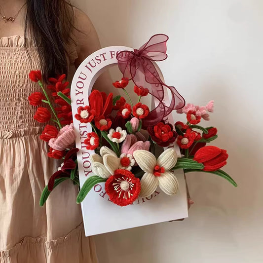 Chenille Stem Flower Box Handmade, Spring Colors Everlasting Gift for Her 🎁